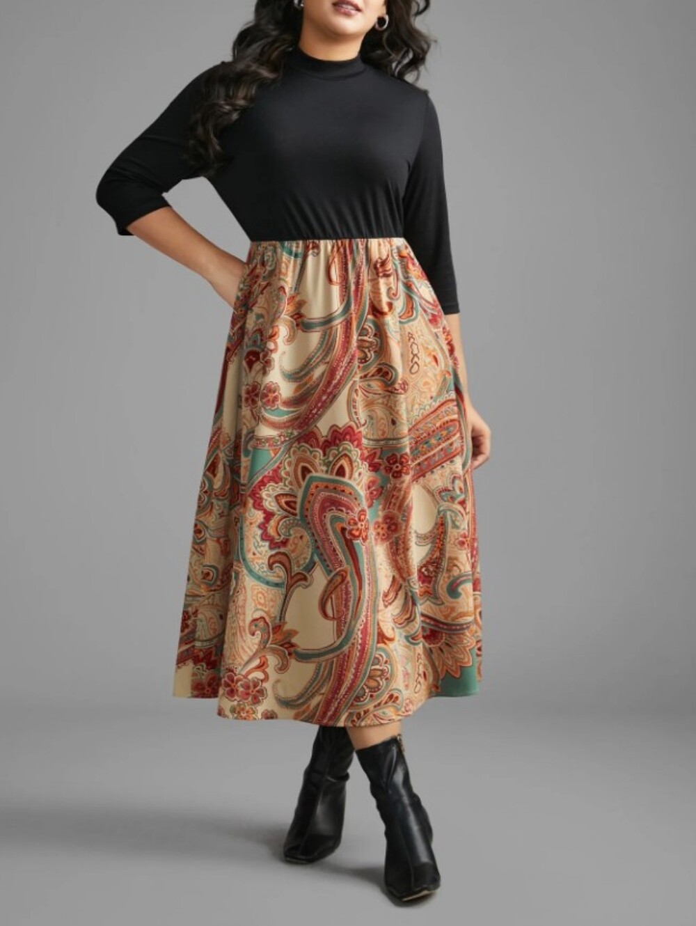 Bloomchic Bandana Print Patchwork Elastic Waist Dress NWT